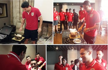 DUAL CELEBRATION: Mumbai City players Gerson & Sangoy celebrate their birthday with the team