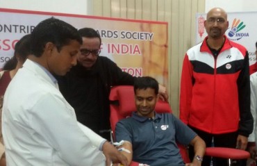 Gopichand participates in the blood donation camp at the India GPG